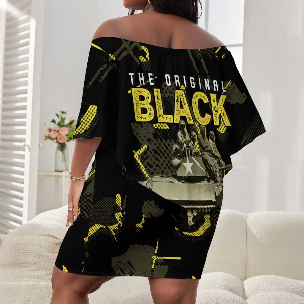 The Original Black Panthers 761st Tank Battalion Off Shoulder Short Dress African American Heroes - African Pride