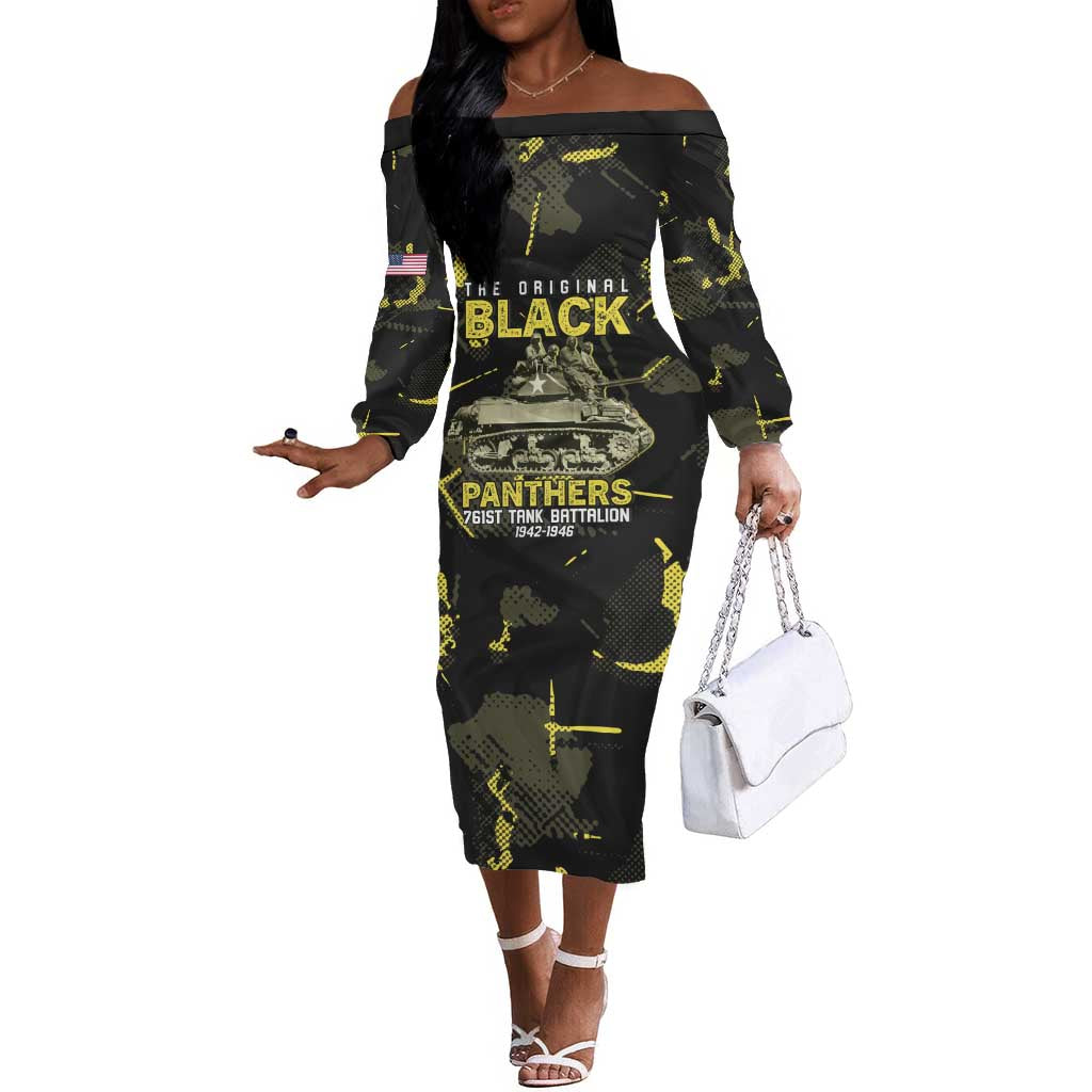 The Original Black Panthers 761st Tank Battalion Off The Shoulder Long Sleeve Dress African American Heroes - African Pride