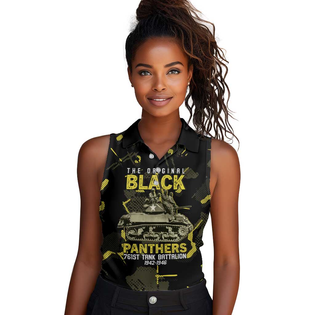 The Original Black Panthers 761st Tank Battalion Women Sleeveless Polo Shirt African American Heroes - African Pride