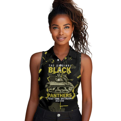 The Original Black Panthers 761st Tank Battalion Women Sleeveless Polo Shirt African American Heroes - African Pride