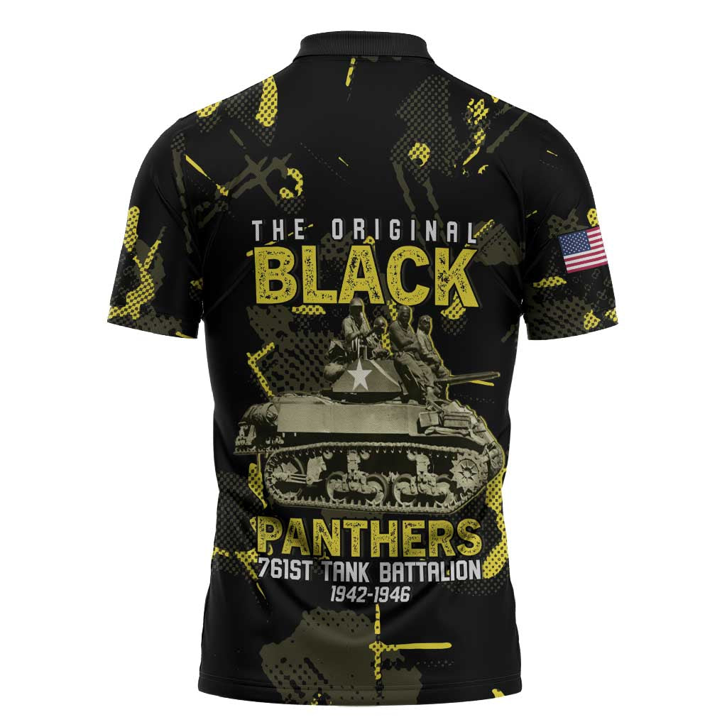 The Original Black Panthers 761st Tank Battalion Zipper Polo Shirt African American Heroes - African Pride
