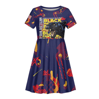 761st Tank Battalion Black Panthers Kid Short Sleeve Dress Legendary African American WWII - African Pride
