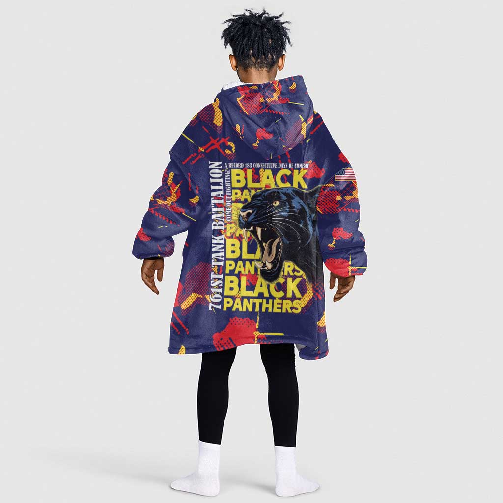 761st Tank Battalion Black Panthers Kid Wearable Blanket Hoodie Legendary African American WWII - African Pride