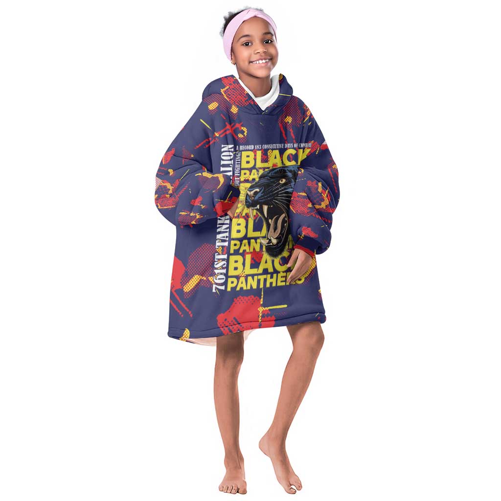 761st Tank Battalion Black Panthers Kid Wearable Blanket Hoodie Legendary African American WWII - African Pride