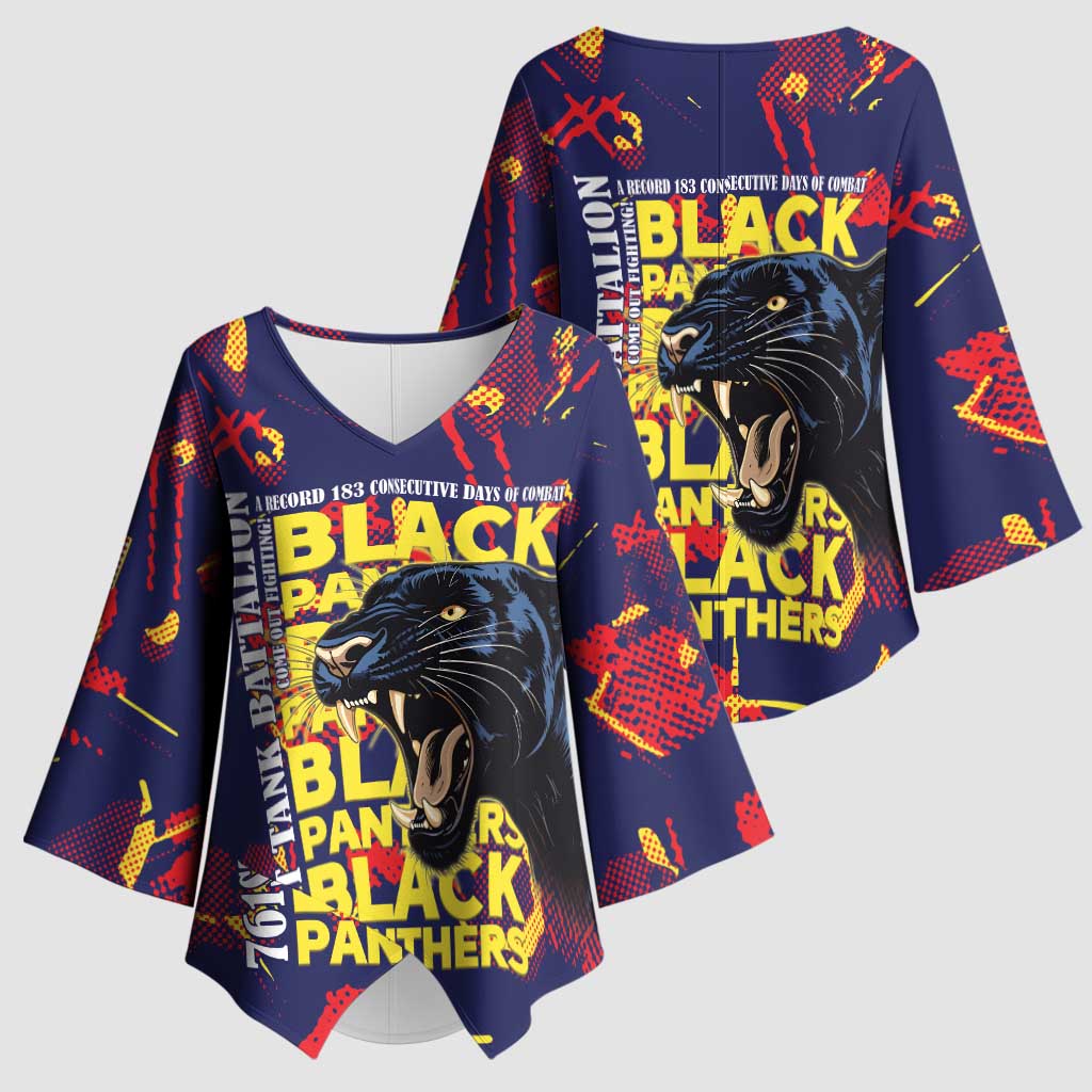 761st Tank Battalion Black Panthers Kimono Sleeve Blouse Legendary African American WWII - African Pride