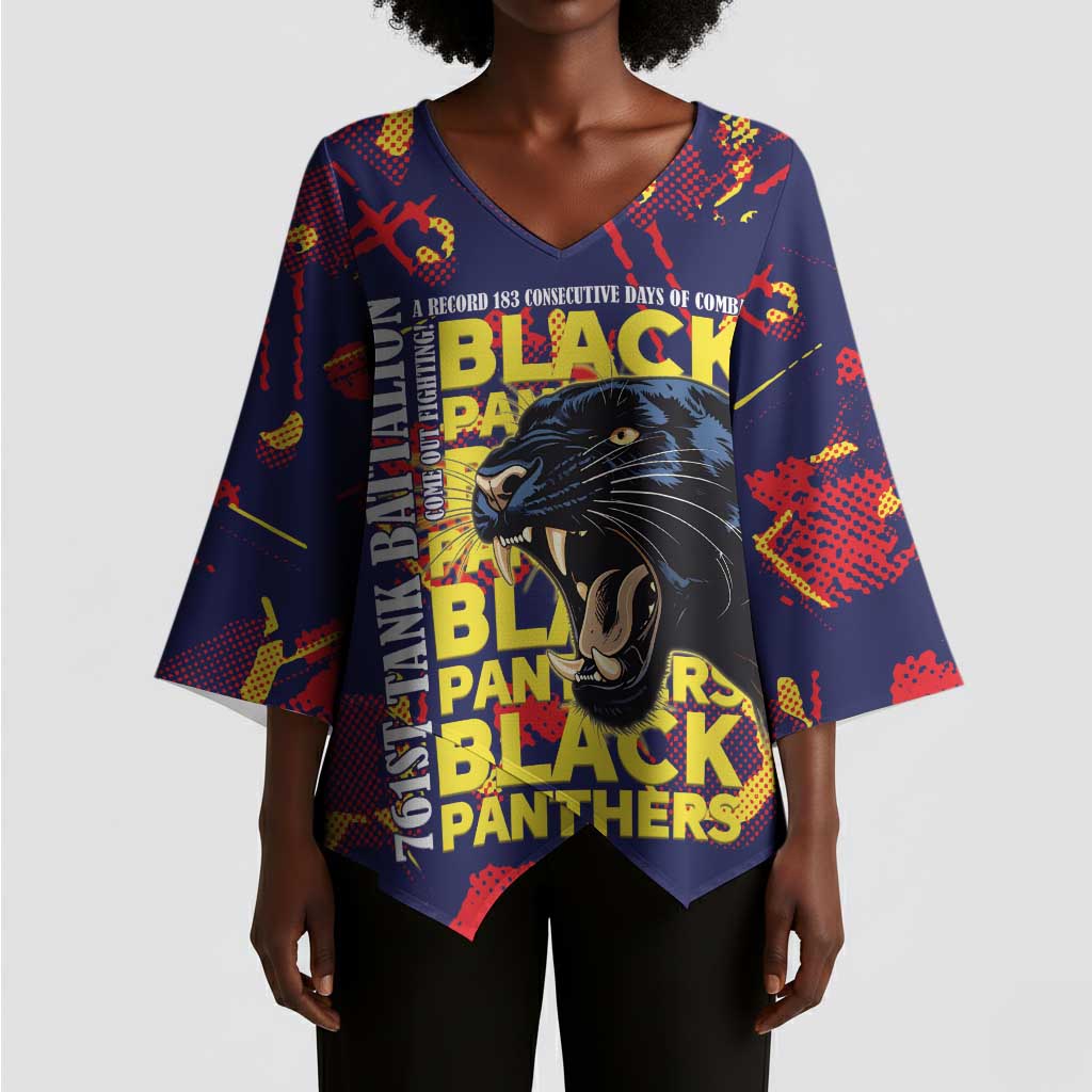 761st Tank Battalion Black Panthers Kimono Sleeve Blouse Legendary African American WWII - African Pride