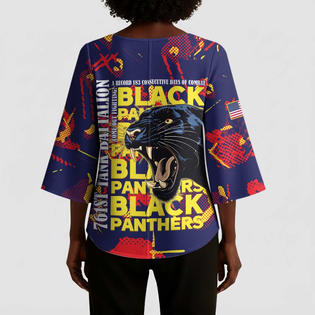 761st Tank Battalion Black Panthers Kimono Sleeve Blouse Legendary African American WWII - African Pride