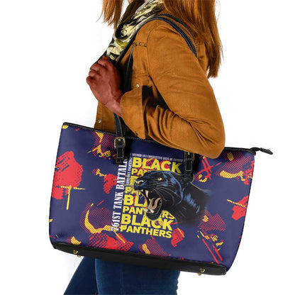 761st Tank Battalion Black Panthers Leather Tote Bag Legendary African American WWII - African Pride