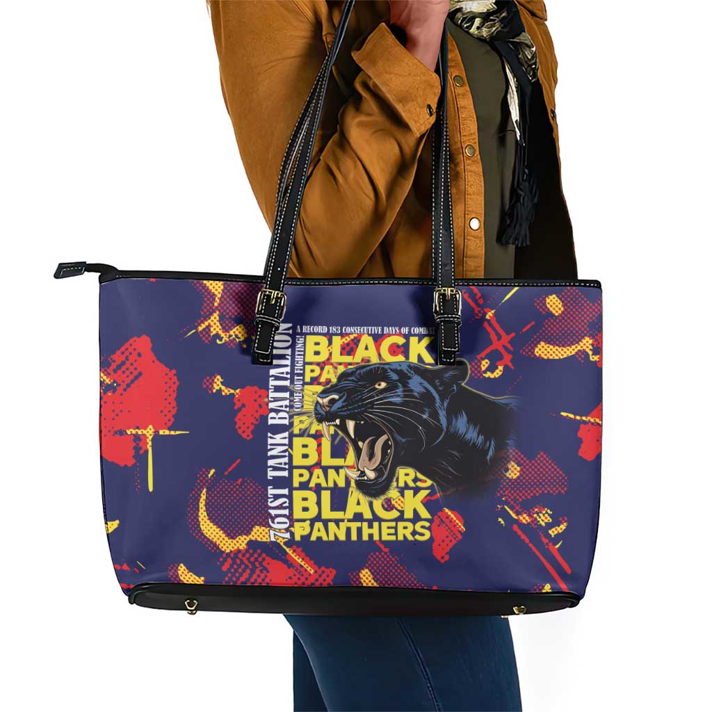 761st Tank Battalion Black Panthers Leather Tote Bag Legendary African American WWII - African Pride