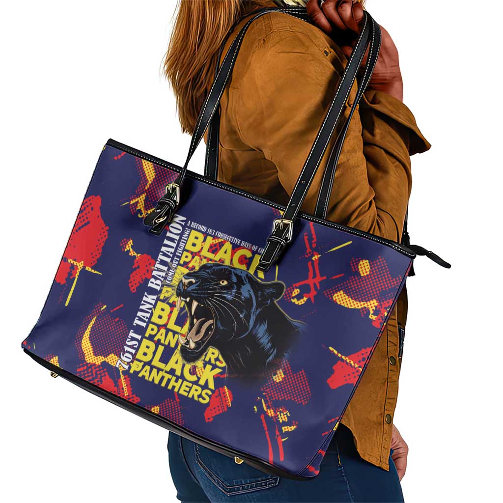 761st Tank Battalion Black Panthers Leather Tote Bag Legendary African American WWII - African Pride