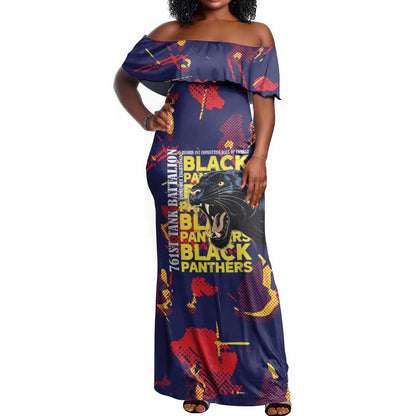 761st Tank Battalion Black Panthers Off Shoulder Maxi Dress Legendary African American WWII - African Pride