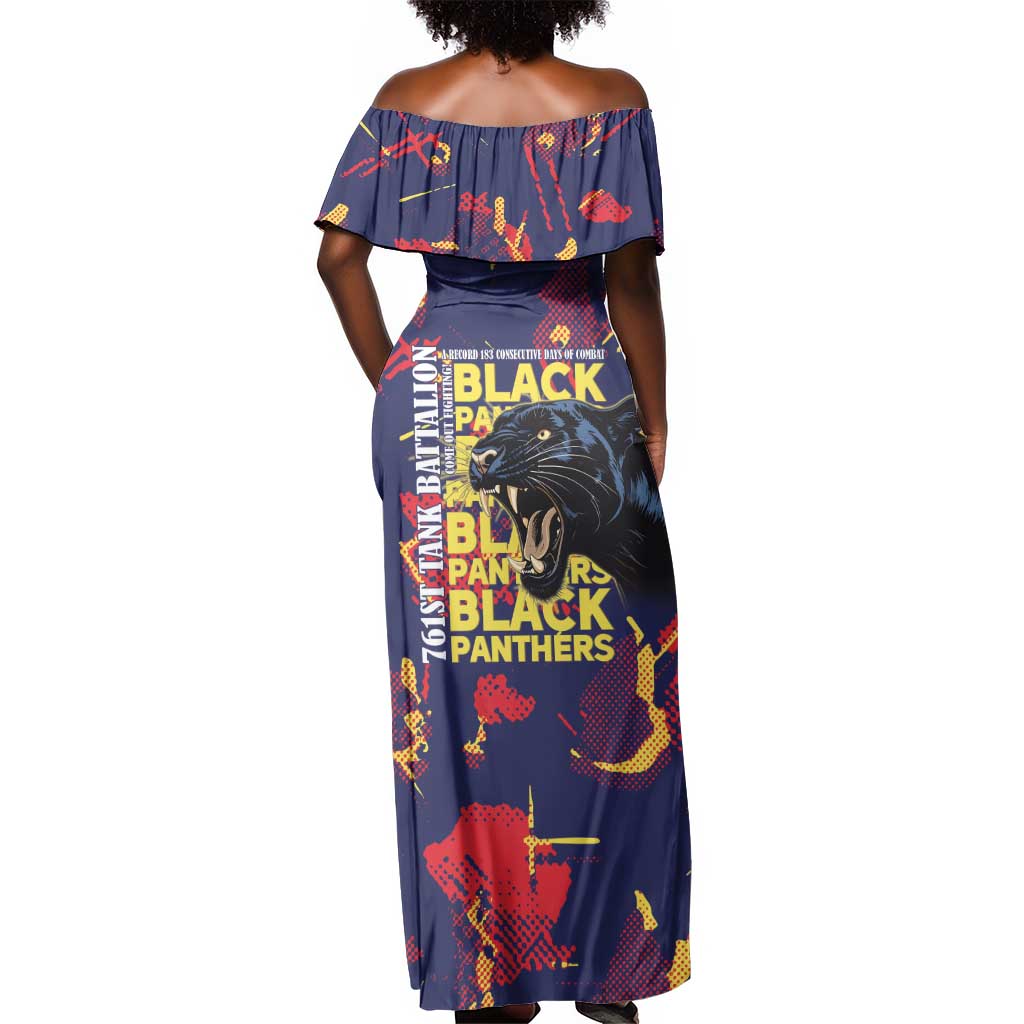 761st Tank Battalion Black Panthers Off Shoulder Maxi Dress Legendary African American WWII - African Pride