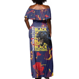 761st Tank Battalion Black Panthers Off Shoulder Maxi Dress Legendary African American WWII - African Pride