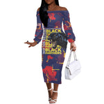 761st Tank Battalion Black Panthers Off The Shoulder Long Sleeve Dress Legendary African American WWII - African Pride