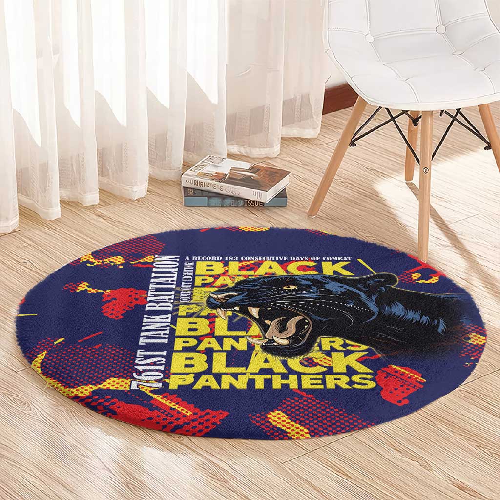 761st Tank Battalion Black Panthers Round Carpet Legendary African American WWII - African Pride