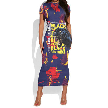 761st Tank Battalion Black Panthers Short Sleeve Bodycon Dress Legendary African American WWII - African Pride