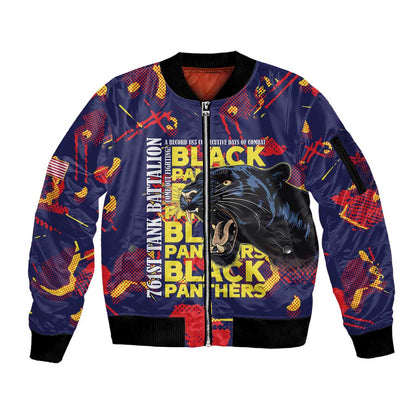 761st Tank Battalion Black Panthers Sleeve Zip Bomber Jacket Legendary African American WWII - African Pride