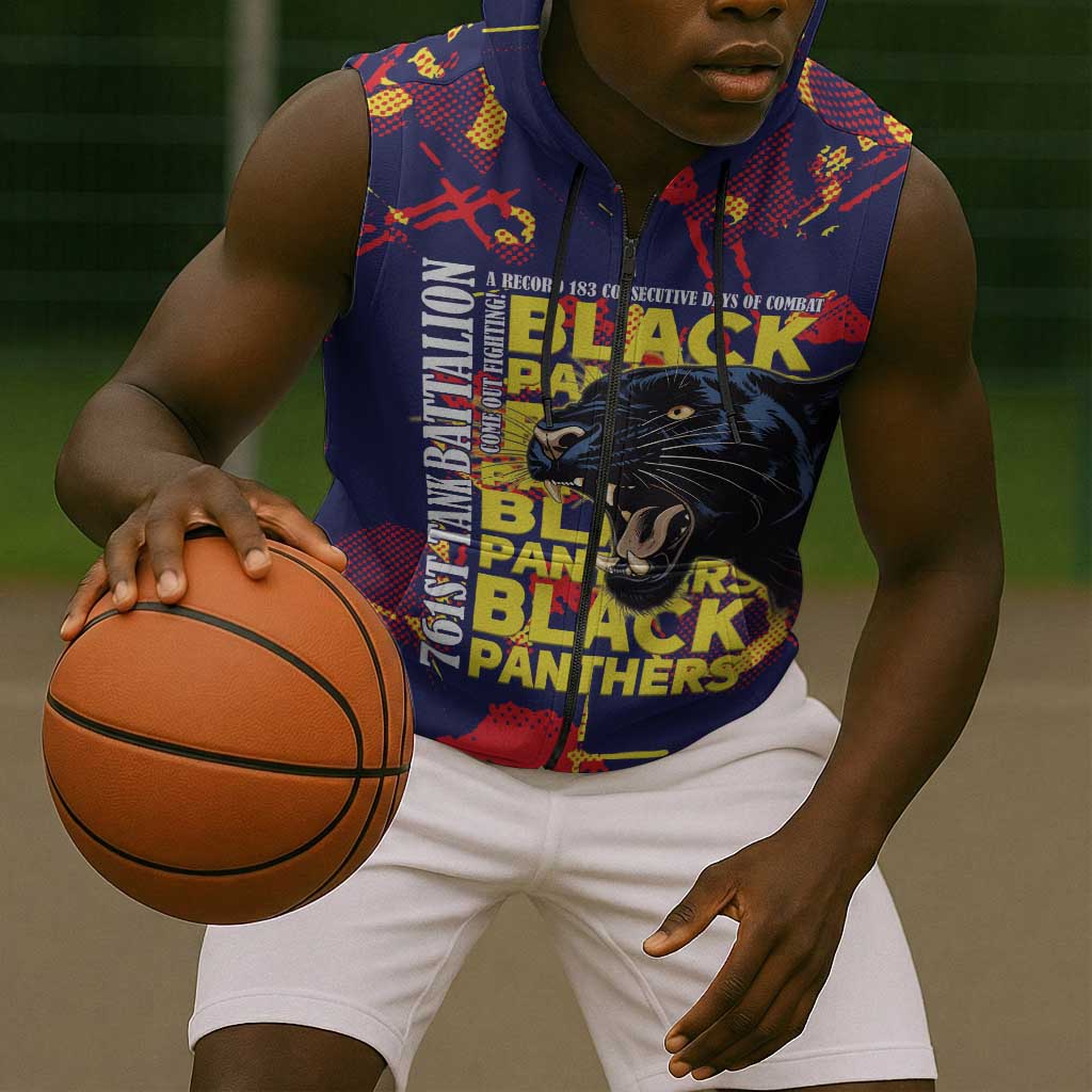 761st Tank Battalion Black Panthers Sleeveless Zip Hoodie Legendary African American WWII - African Pride