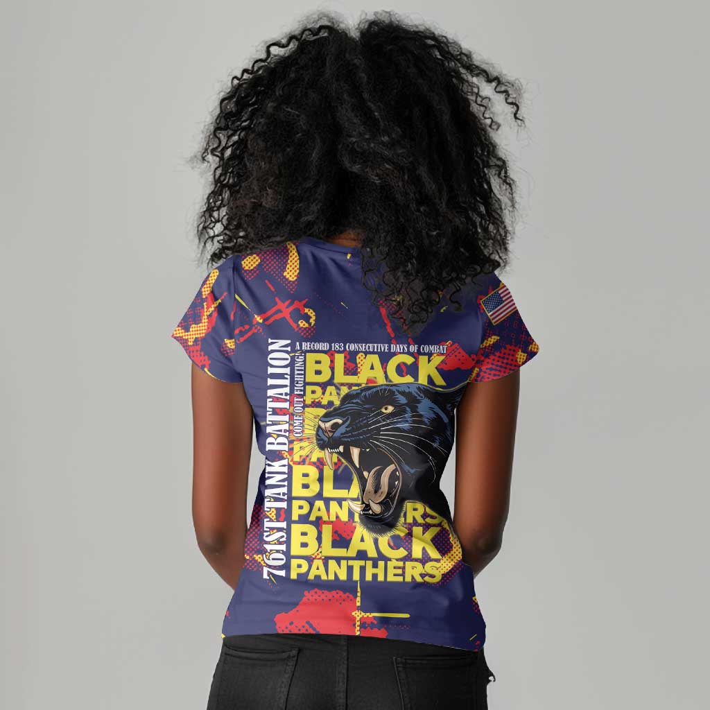 761st Tank Battalion Black Panthers Women V-Neck T-Shirt Legendary African American WWII - African Pride