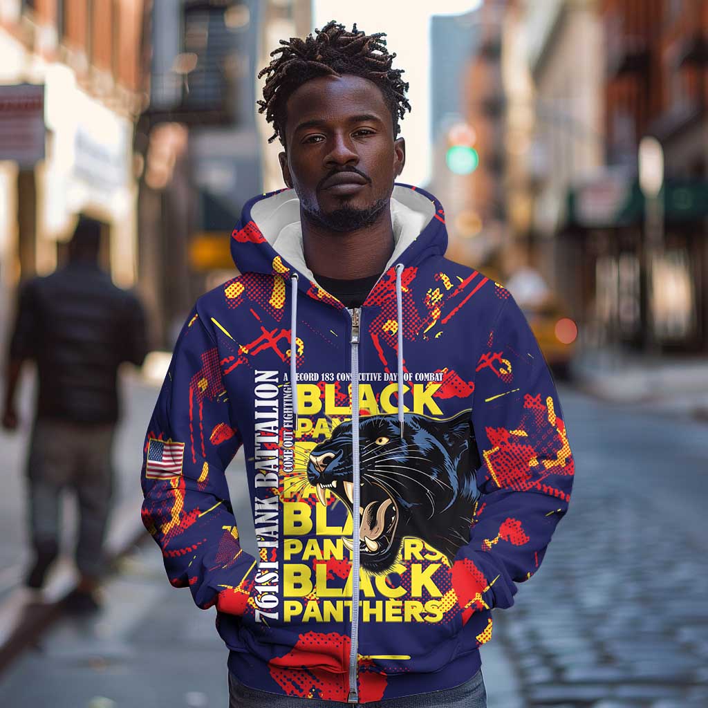 761st Tank Battalion Black Panthers Zip Hoodie Legendary African American WWII - African Pride