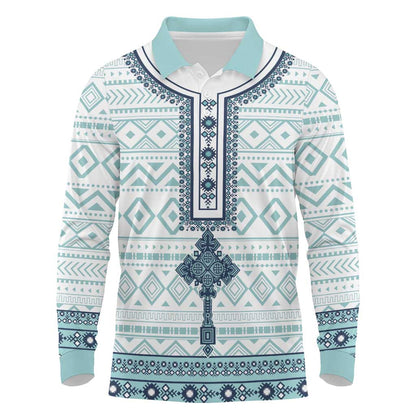 Eritrea Long Sleeve Polo Shirt African Pattern - Habesha Style