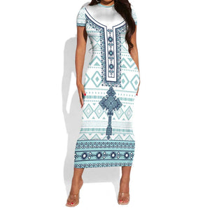 Eritrea Short Sleeve Bodycon Dress African Pattern - Habesha Style LT15