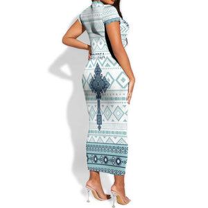 Eritrea Short Sleeve Bodycon Dress African Pattern - Habesha Style LT15