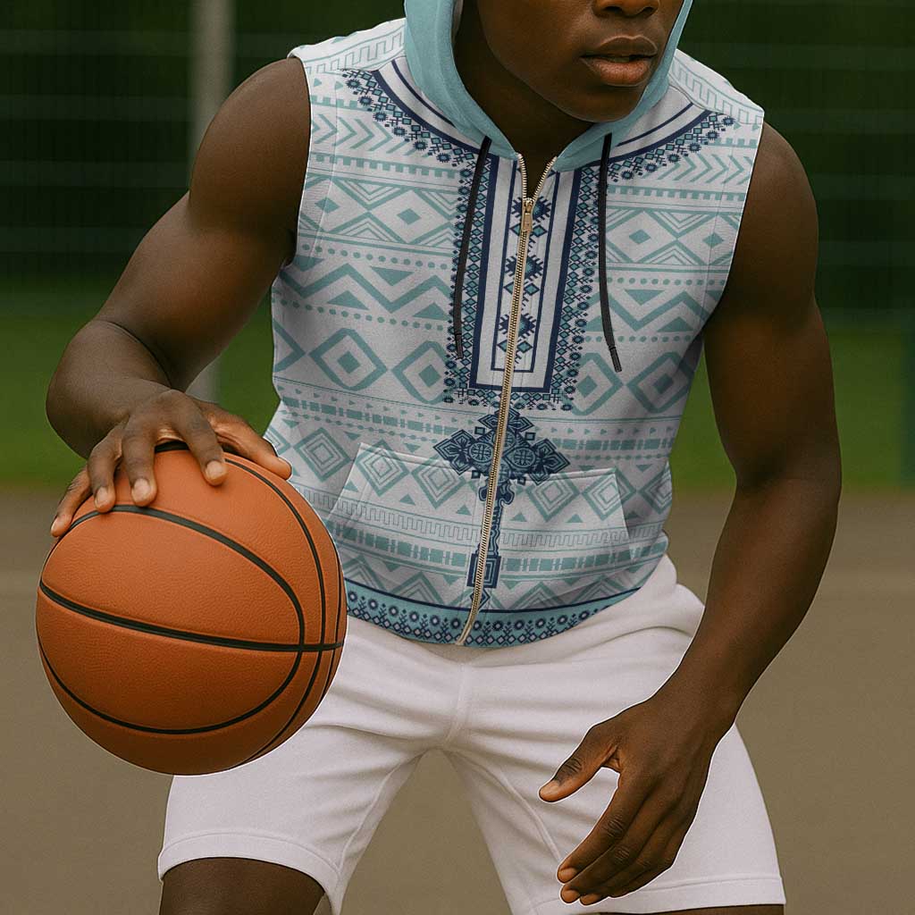 Eritrea Sleeveless Zip Hoodie African Pattern - Habesha Style - African Pride