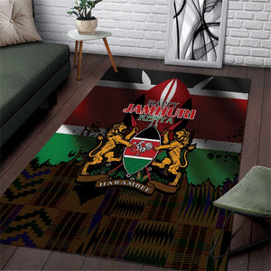Kenya Jamhuri Day Area Rug Coat Of Arms With Kente Pattern - African Pride