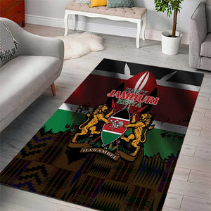 Kenya Jamhuri Day Area Rug Coat Of Arms With Kente Pattern - African Pride