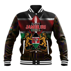 Kenya Jamhuri Day Baseball Jacket Coat Of Arms With Kente Pattern - African Pride