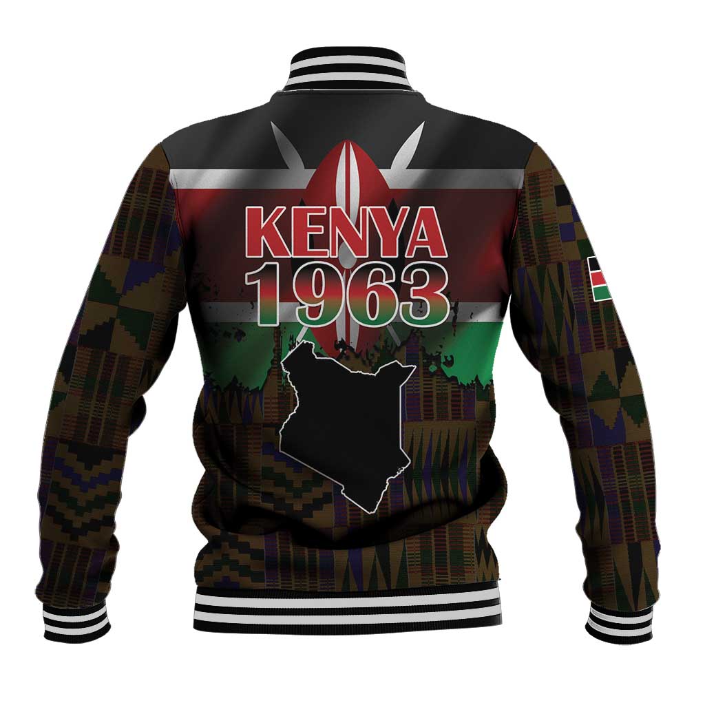 Kenya Jamhuri Day Baseball Jacket Coat Of Arms With Kente Pattern - African Pride