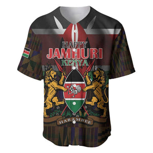 Kenya Jamhuri Day Baseball Jersey Coat Of Arms With Kente Pattern - African Pride