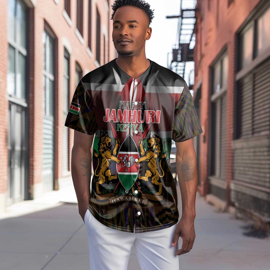 Kenya Jamhuri Day Baseball Jersey Coat Of Arms With Kente Pattern - African Pride