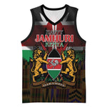 Kenya Jamhuri Day Basketball Jersey Coat Of Arms With Kente Pattern - African Pride