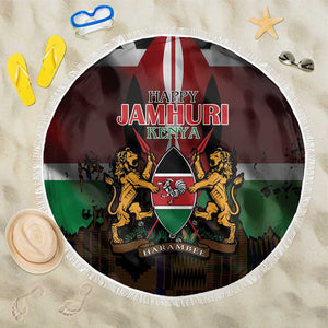 Kenya Jamhuri Day Beach Blanket Coat Of Arms With Kente Pattern - African Pride