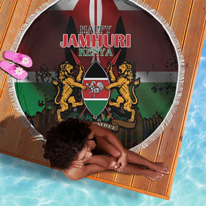 Kenya Jamhuri Day Beach Blanket Coat Of Arms With Kente Pattern - African Pride