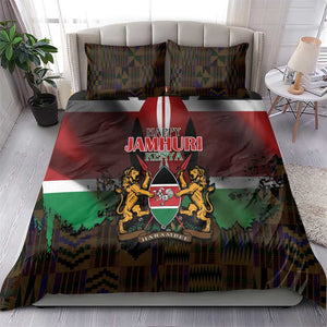 Kenya Jamhuri Day Bedding Set Coat Of Arms With Kente Pattern - African Pride