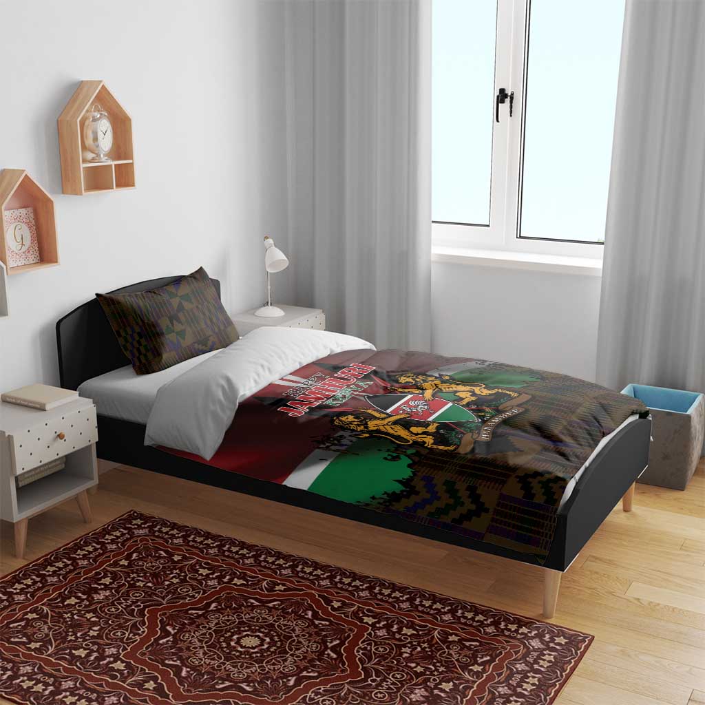 Kenya Jamhuri Day Bedding Set Coat Of Arms With Kente Pattern - African Pride