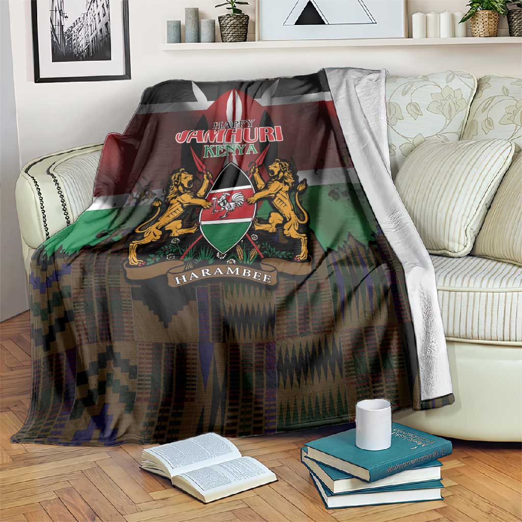 Kenya Jamhuri Day Blanket Coat Of Arms With Kente Pattern - African Pride
