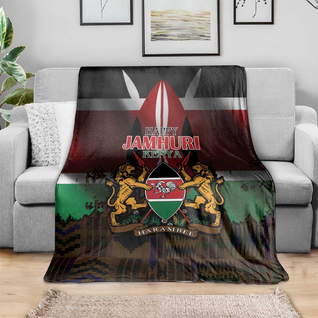 Kenya Jamhuri Day Blanket Coat Of Arms With Kente Pattern - African Pride