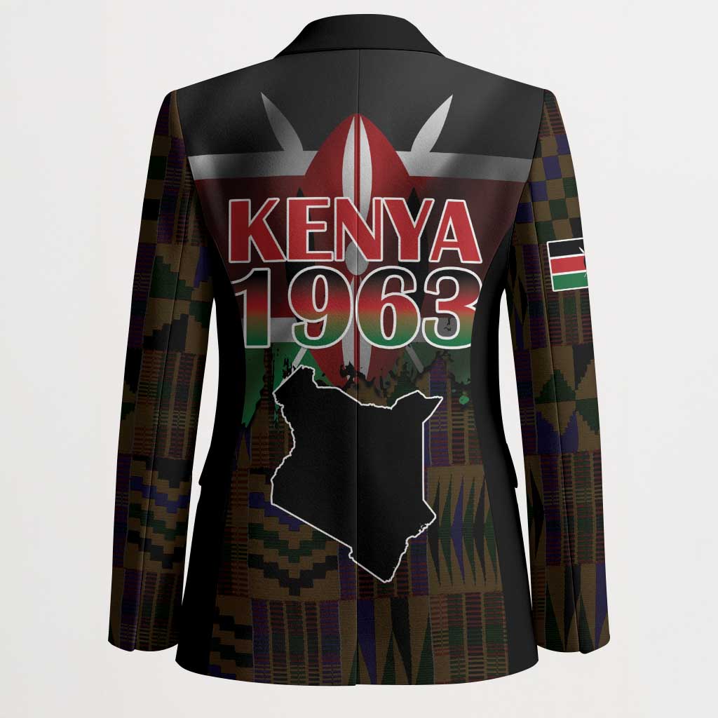 Happy Kenya Independence Day Blazer Coat Of Arms With Kente Pattern