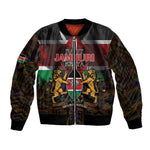 Kenya Jamhuri Day Bomber Jacket Coat Of Arms With Kente Pattern - African Pride