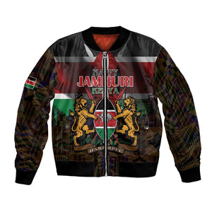 Kenya Jamhuri Day Bomber Jacket Coat Of Arms With Kente Pattern - African Pride