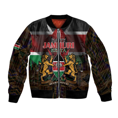 Kenya Jamhuri Day Bomber Jacket Coat Of Arms With Kente Pattern - African Pride