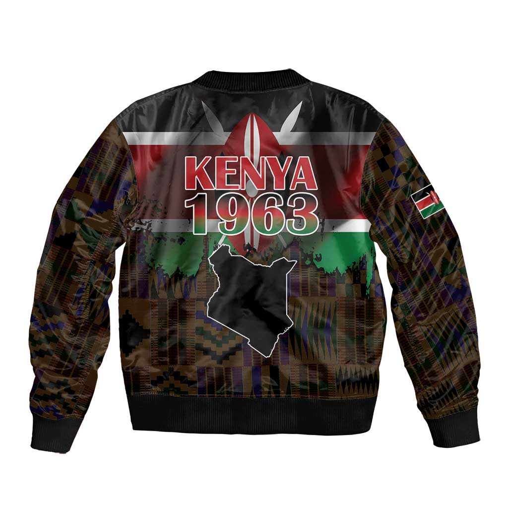 Kenya Jamhuri Day Bomber Jacket Coat Of Arms With Kente Pattern - African Pride