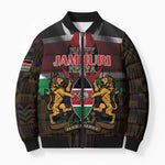 Happy Kenya Independence Day Bomber Puffer Jacket Coat Of Arms With Kente Pattern