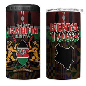 Kenya Jamhuri Day 4 in 1 Can Cooler Tumbler Coat Of Arms With Kente Pattern - African Pride