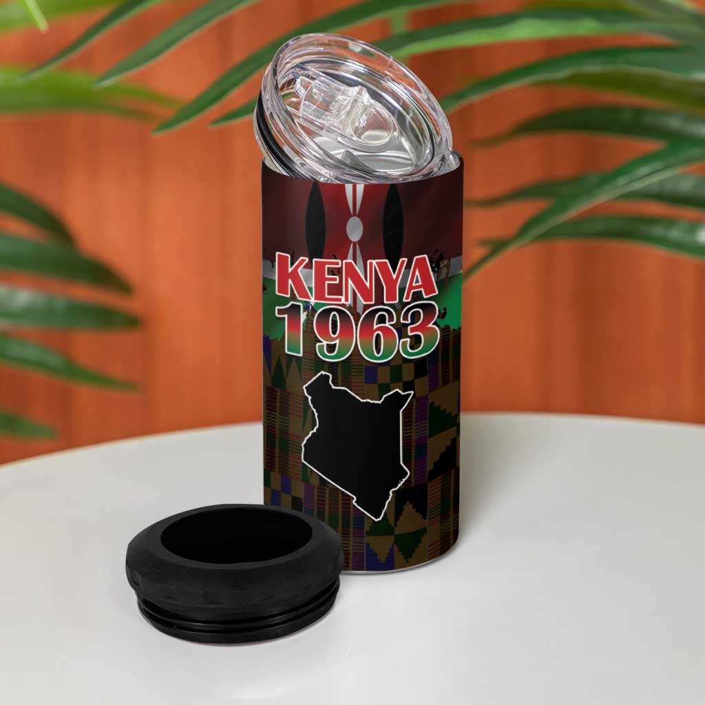 Kenya Jamhuri Day 4 in 1 Can Cooler Tumbler Coat Of Arms With Kente Pattern - African Pride