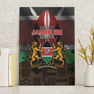 Kenya Jamhuri Day Canvas Wall Art Coat Of Arms With Kente Pattern - African Pride